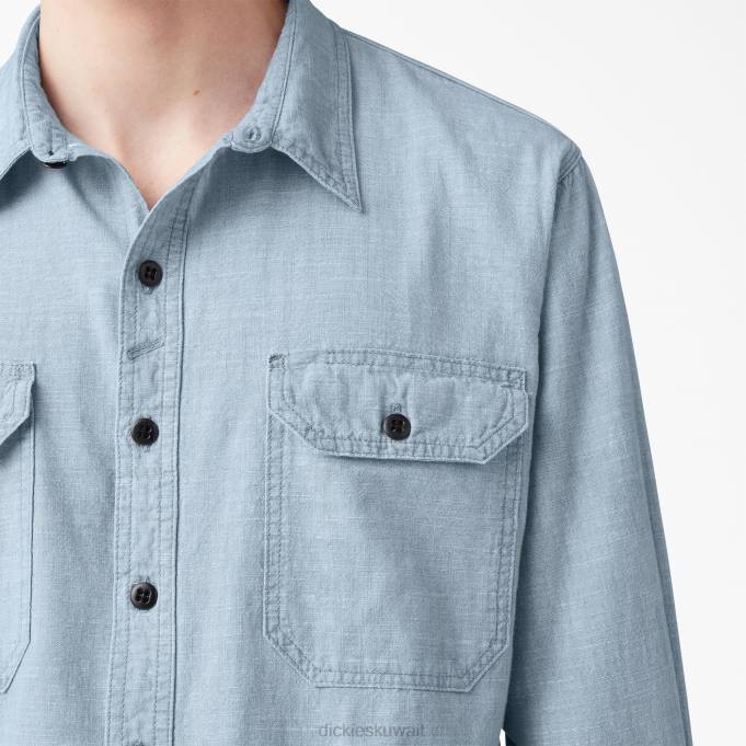 Dickies رجال 1922 قميص عمل طويل الأكمام التبييض الأزرق شامبراي (بي بي إل سي) ملابس العمل 8444914