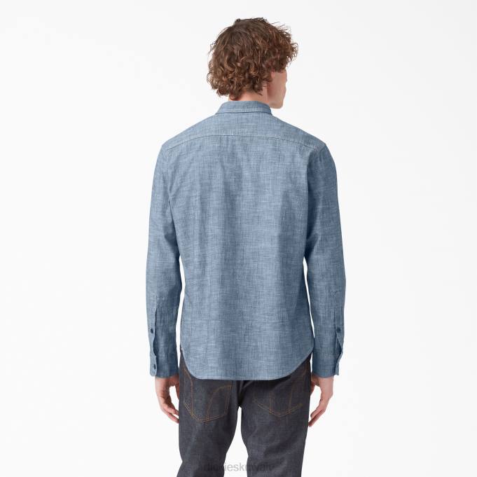 Dickies رجال 1922 قميص عمل طويل الأكمام شامبراي أزرق مغسول (rblc) ملابس العمل 8444917