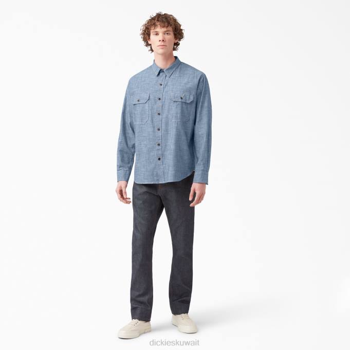 Dickies رجال 1922 قميص عمل طويل الأكمام شامبراي أزرق مغسول (rblc) ملابس العمل 8444917