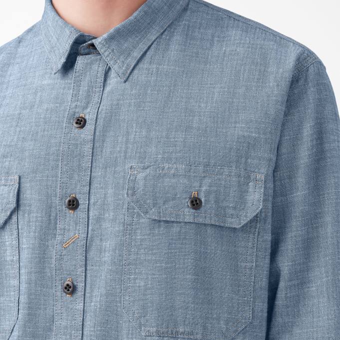 Dickies رجال 1922 قميص عمل طويل الأكمام شامبراي أزرق مغسول (rblc) ملابس العمل 8444917
