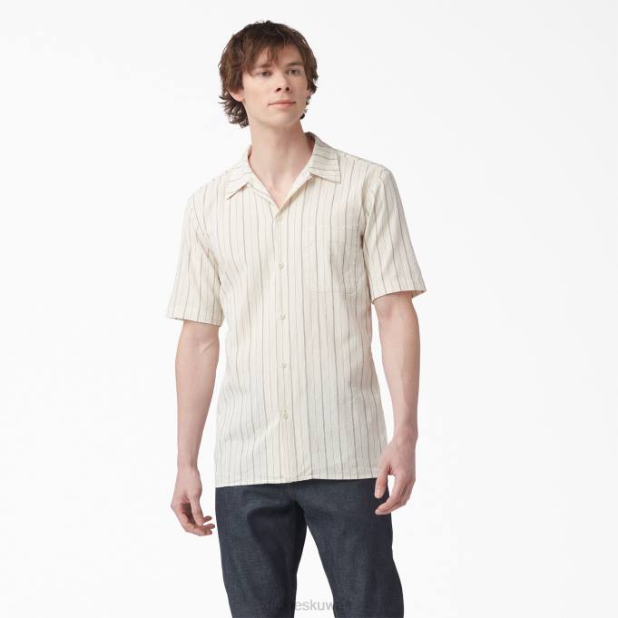 Dickies رجال 1922 قميص مخطط بأكمام قصيرة شطف الرمادي (rgy) ثياب 8444944