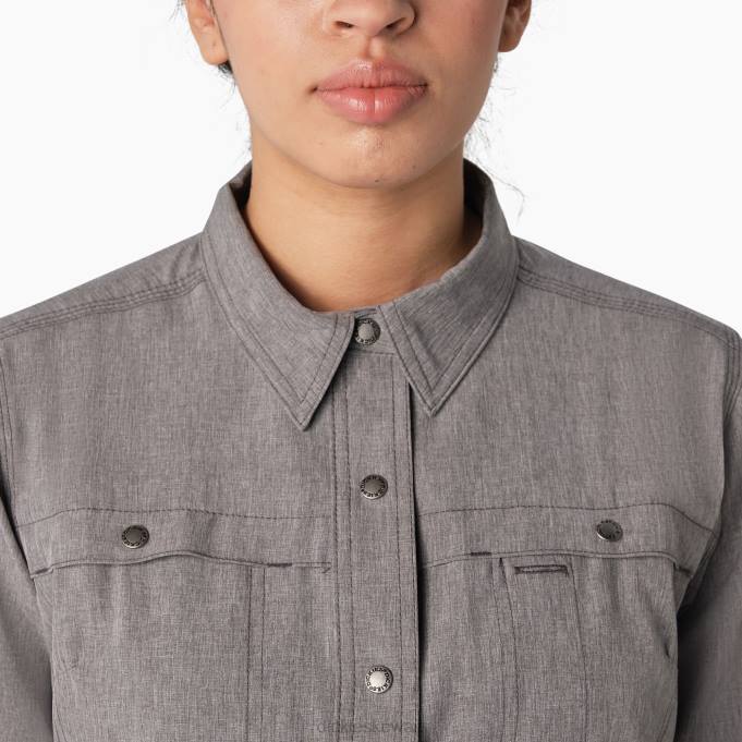 Dickies نحيف قميص عمل بفتحة تبريد الجرافيت الرمادي (جاد) ملابس العمل 84441676