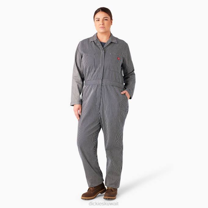 Dickies نحيف بالإضافة إلى وزرة طويلة الأكمام مخطط هيكوري عادي ملابس العمل 84441951