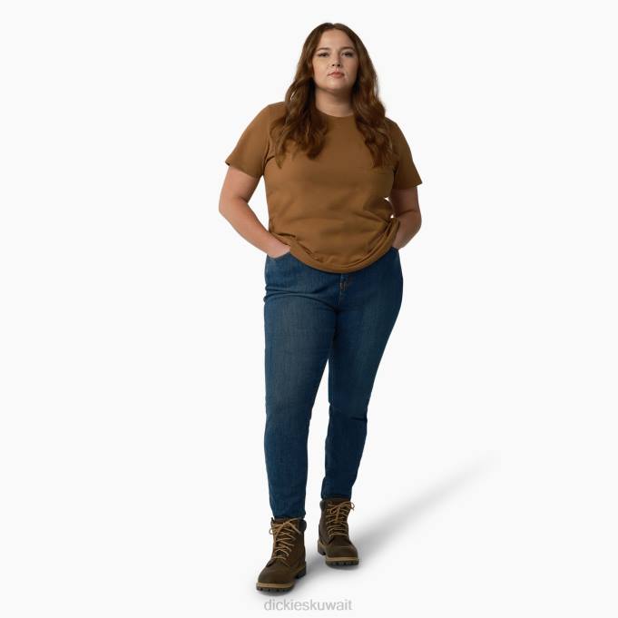 Dickies نحيف بالإضافة إلى تي شيرت قصير الأكمام للوزن الثقيل البط البني (دينار بحريني) ثياب 84441966