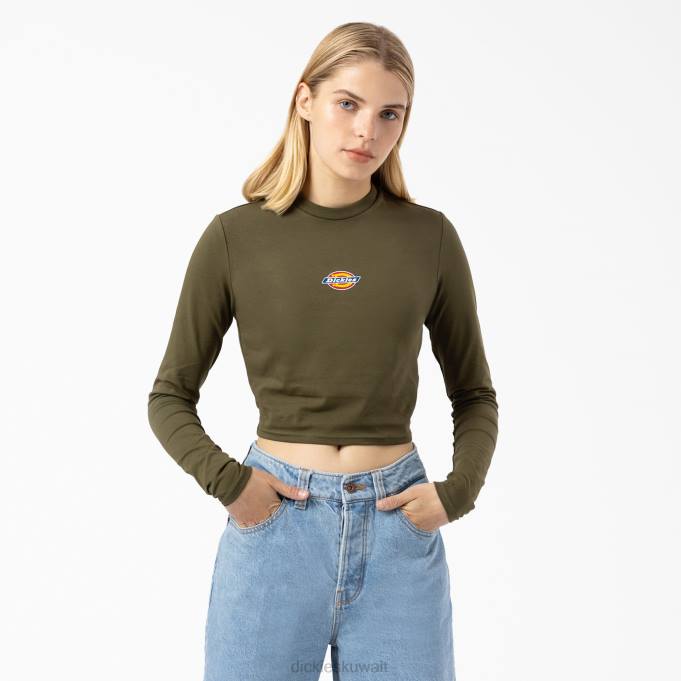 Dickies نحيف تي شيرت قصير الأكمام بشعار وادي القيقب الأخضر العسكري (مل) ثياب 84442053