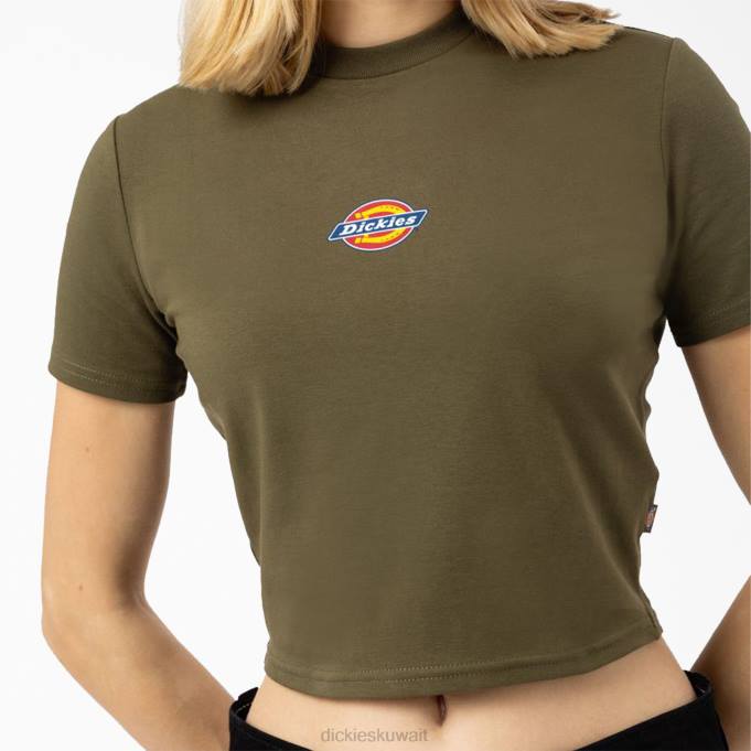 Dickies نحيف تي شيرت قصير بشعار وادي القيقب الأخضر العسكري (مل) ثياب 84442098