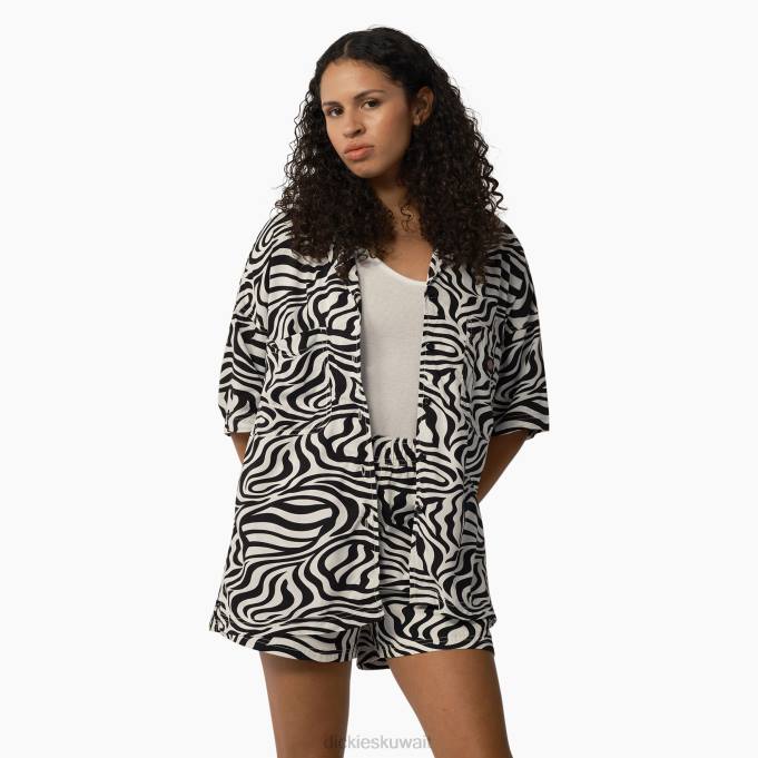 Dickies نحيف قميص عمل بطبعة حمار وحشي أسود/أبيض (بكوات ساعة) ملابس العمل 84442105