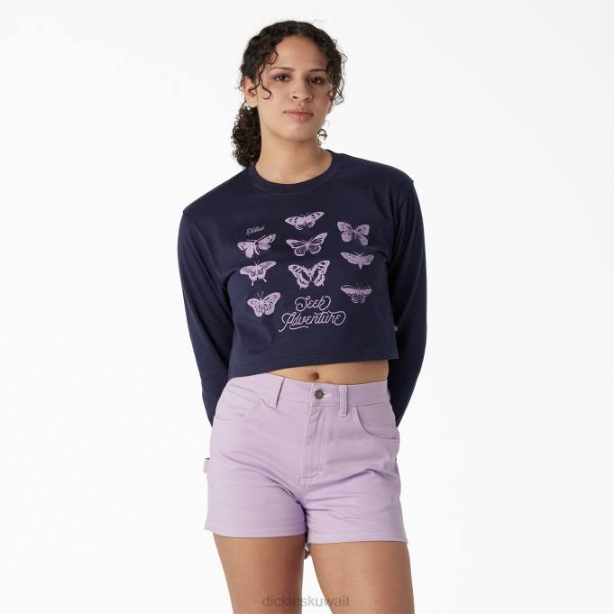 Dickies نحيف تي شيرت قصير بأكمام طويلة برسومات فراشة الحبر البحري (إيك) ثياب 84442126