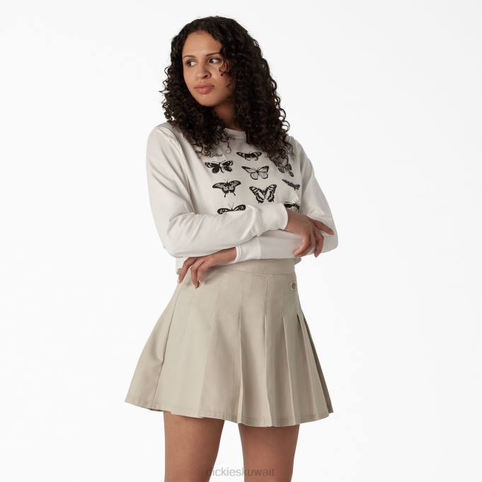 Dickies نحيف تي شيرت قصير بأكمام طويلة برسومات فراشة الأبيض (وا) ثياب 84442128