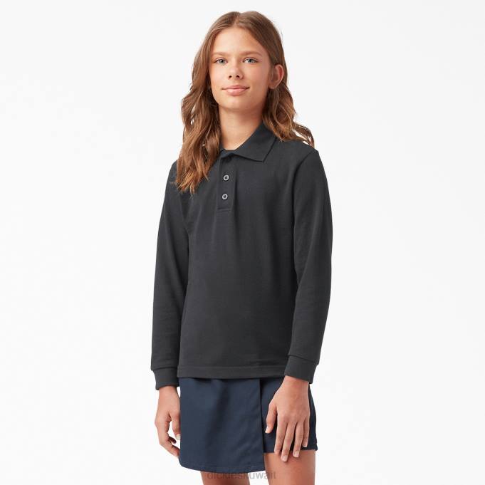 Dickies أطفال بولو كم طويل بيكيه أسود (كيلو بايت) ثياب 84442697