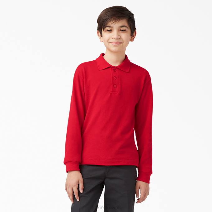 Dickies أطفال بولو كم طويل بيكيه التفاح الأحمر (ل) ثياب 84442698