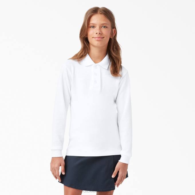 Dickies أطفال بولو كم طويل بيكيه الأبيض (وا) ثياب 84442699