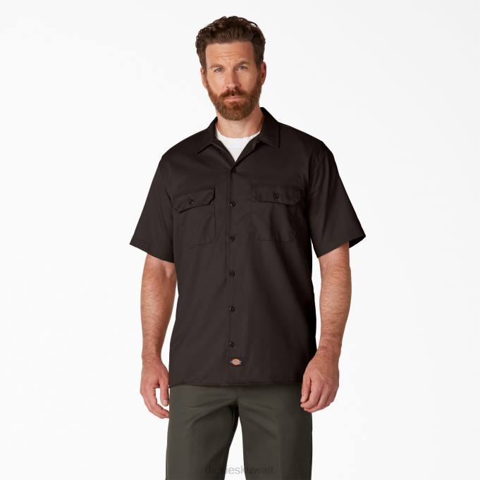 Dickies رجال قميص عمل بأكمام قصيرة بني غامق (ديسيبل) ملابس العمل 8444488