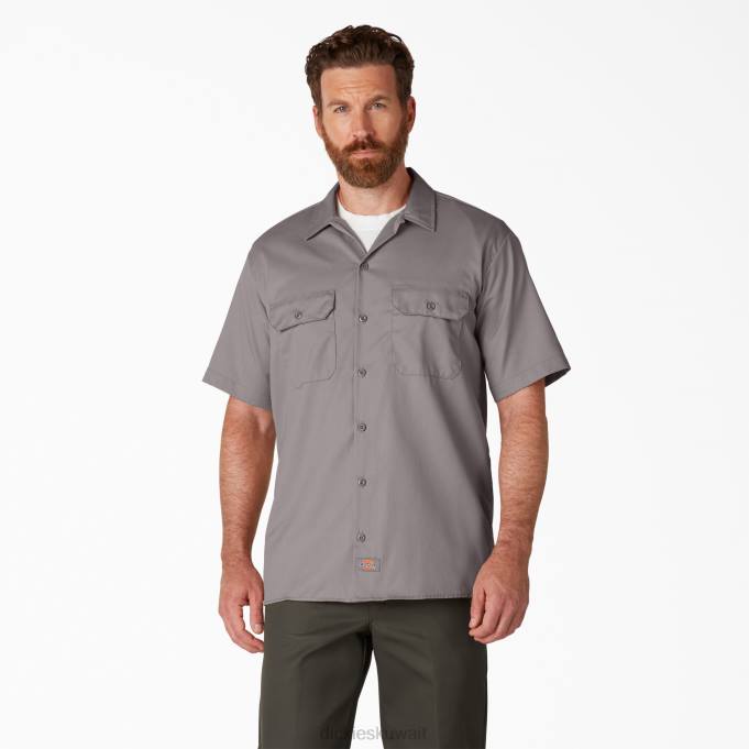 Dickies رجال قميص عمل بأكمام قصيرة الفضة (سيفرت) ملابس العمل 8444500