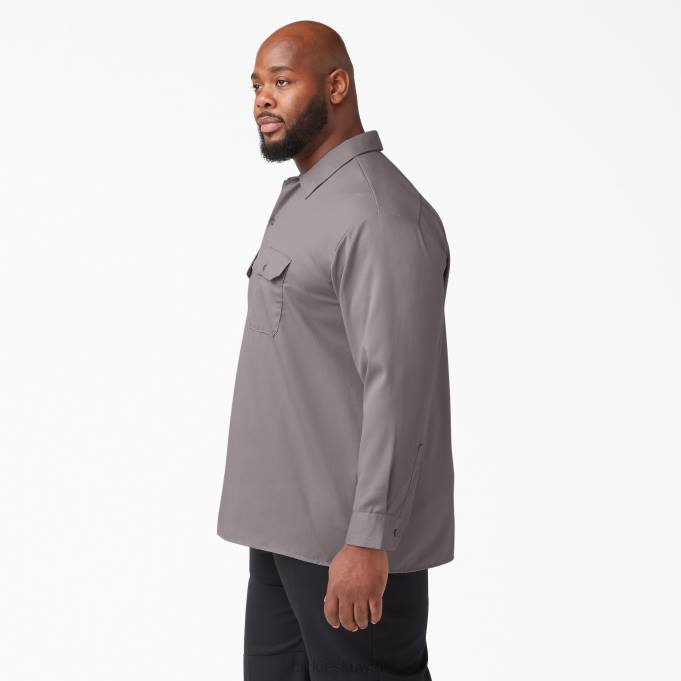 Dickies رجال قميص عمل طويل الأكمام الفضة (سيفرت) ملابس العمل 8444567