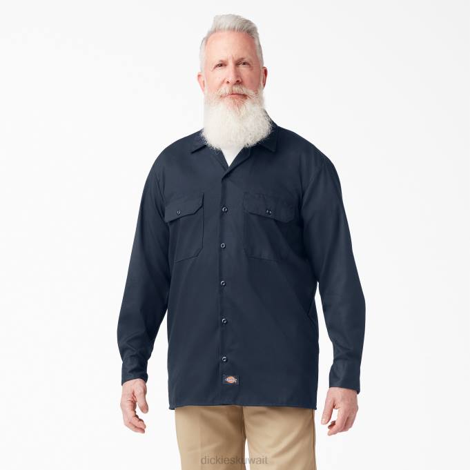 Dickies رجال قميص عمل مريح بأكمام طويلة البحرية الداكنة (دن) ملابس العمل 8444642