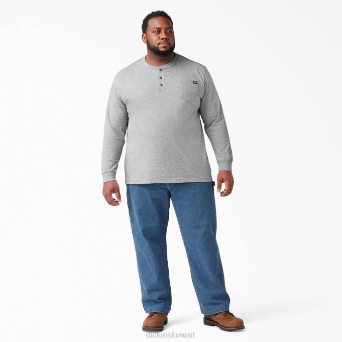 Dickies رجال كم طويل ثقيل الوزن تي شيرت هينلي هيذر جراي (زئبق) ثياب 8444698