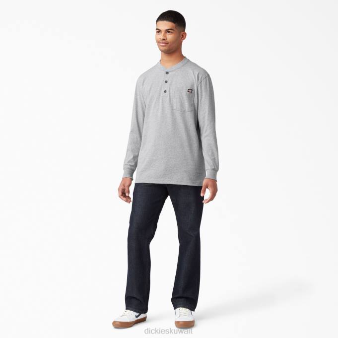 Dickies رجال كم طويل ثقيل الوزن تي شيرت هينلي هيذر جراي (زئبق) ثياب 8444698