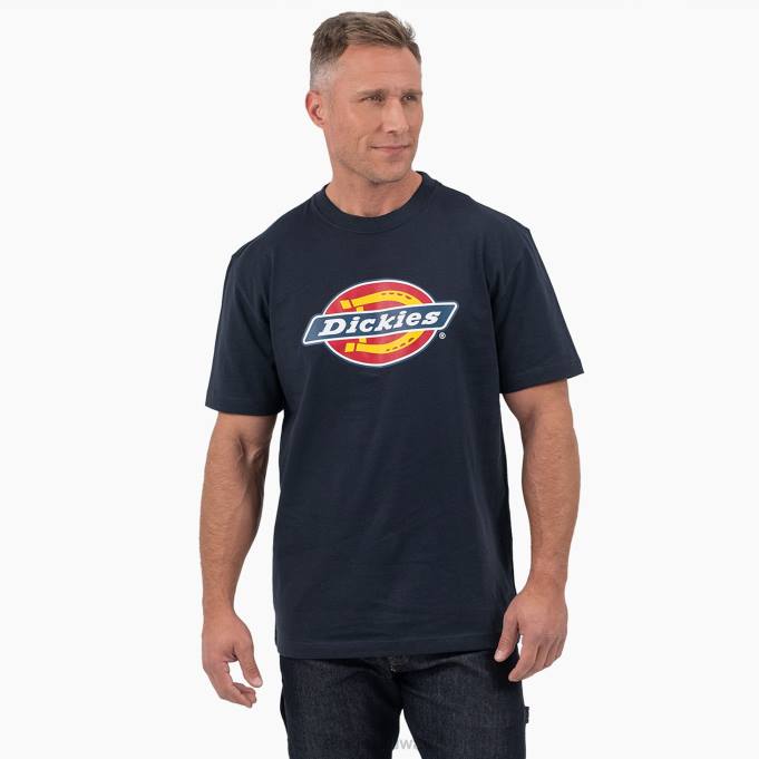 Dickies رجال تي شيرت بأكمام قصيرة وشعار ثلاثي الألوان البحرية الداكنة (دن) ثياب 8444709