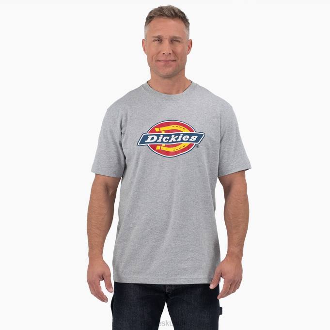Dickies رجال تي شيرت بأكمام قصيرة وشعار ثلاثي الألوان هيذر جراي (زئبق) ثياب 8444711
