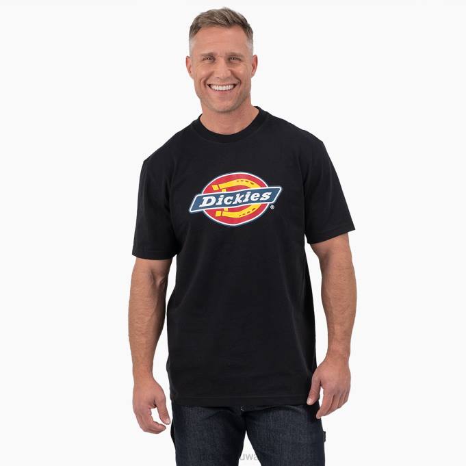 Dickies رجال تي شيرت بأكمام قصيرة وشعار ثلاثي الألوان أسود (كيلوبايت) ثياب 8444712