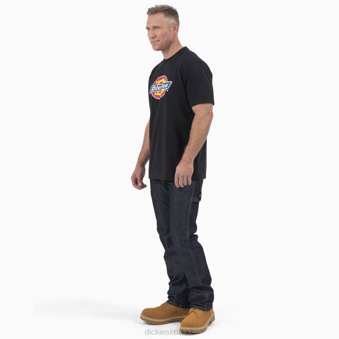 Dickies رجال تي شيرت بأكمام قصيرة وشعار ثلاثي الألوان أسود (كيلوبايت) ثياب 8444712