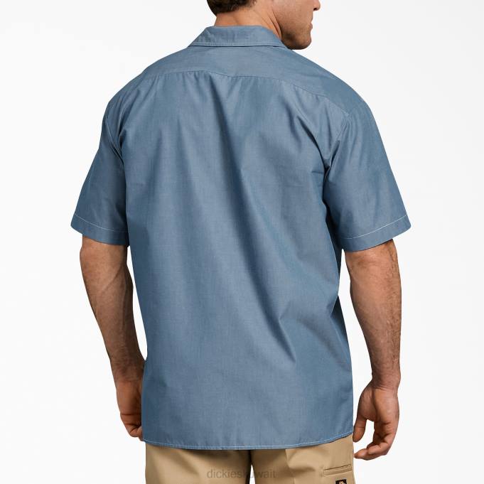 Dickies رجال قميص شامبراي بأكمام قصيرة مريحة أزرق شامبراي (بو) ملابس العمل 8444725