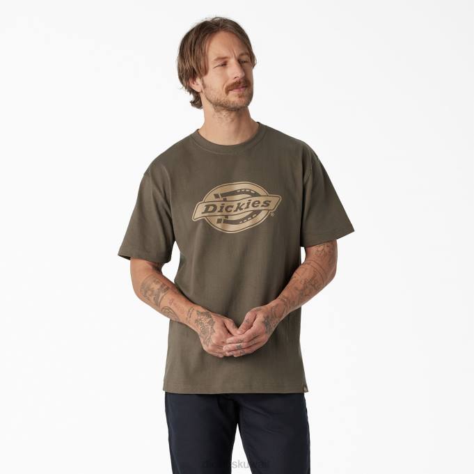 Dickies رجال تيشيرت بأكمام قصيرة وشعار ثقيل الوزن الطحلب الأخضر (مللي ثانية) ثياب 8444740