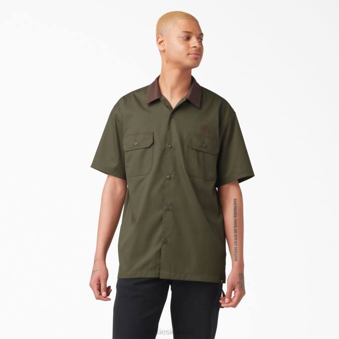 Dickies رجال قميص عمل فنسنت ألفاريز بياقة بلوك أخضر عسكري (مل) ملابس العمل 8444758