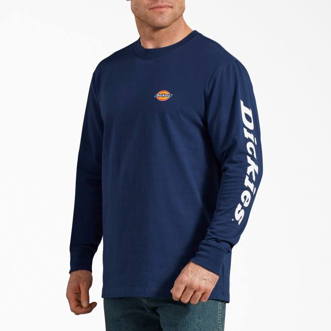 Dickies رجال تي شيرت رسومي بأكمام طويلة ديب بلو (ايل) ثياب 8444766