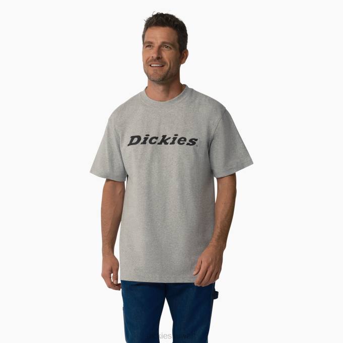 Dickies رجال تي شيرت بأكمام قصيرة مطبوع عليه حروف مطبوعة هيذر جراي (زئبق) ثياب 8444813