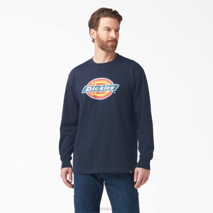 Dickies رجال تي شيرت بأكمام طويلة وشعار الماركة ثلاثي الألوان البحرية الداكنة (دن) ثياب 8444827