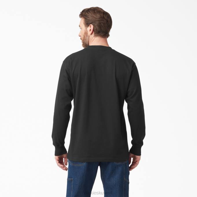 Dickies رجال تي شيرت بأكمام طويلة وشعار الماركة ثلاثي الألوان أسود (كيلوبايت) ثياب 8444829