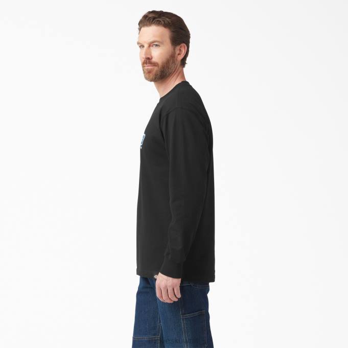 Dickies رجال تي شيرت بأكمام طويلة وشعار الماركة ثلاثي الألوان أسود (كيلوبايت) ثياب 8444829