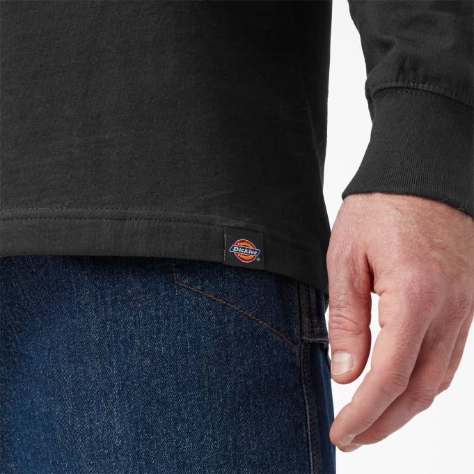Dickies رجال تي شيرت بأكمام طويلة وشعار الماركة ثلاثي الألوان أسود (كيلوبايت) ثياب 8444829
