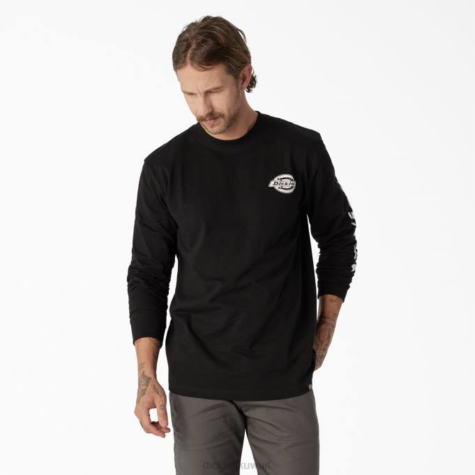 Dickies رجال تيشيرت بأكمام طويلة وشعار ثقيل الوزن أسود (كيلوبايت) ثياب 8444870