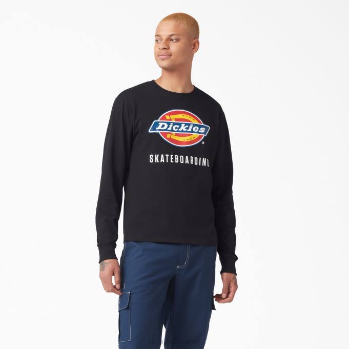 Dickies رجال تيشيرت بأكمام طويلة برسومات شعار التزلج على الألواح أسود (كيلوبايت) ثياب 8444884