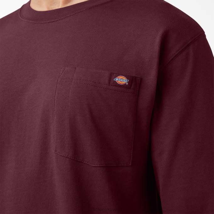 Dickies رجال تي شيرت بأكمام طويلة وشعار الماركة بورجوندي (ب) ثياب 8444889