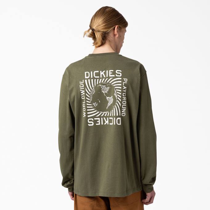 Dickies رجال تيشيرت ماربوري بأكمام طويلة أخضر عسكري (مل) ثياب 8444920