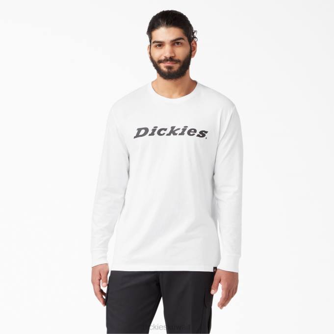 Dickies رجال تي شيرت مخطط بأكمام طويلة أبيض (آه) ثياب 8444948