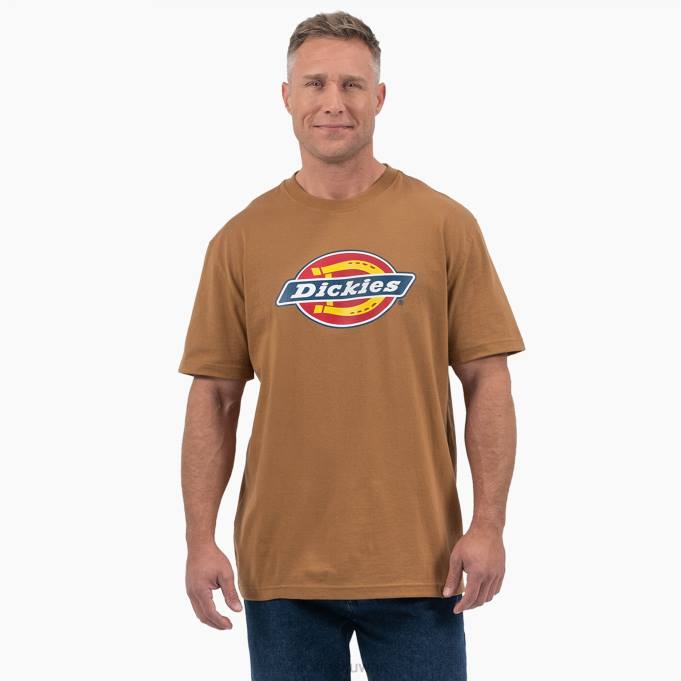 Dickies رجال تي شيرت بأكمام قصيرة وشعار ثلاثي الألوان بطة بنية (BD) ثياب 8444707