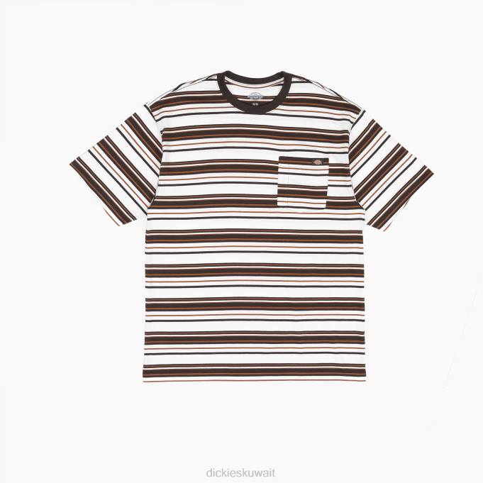 Dickies رجال تي شيرت بجيب مخطط بقصة مريحة شريط بني شوكولاتة (CSR) ثياب 8444744