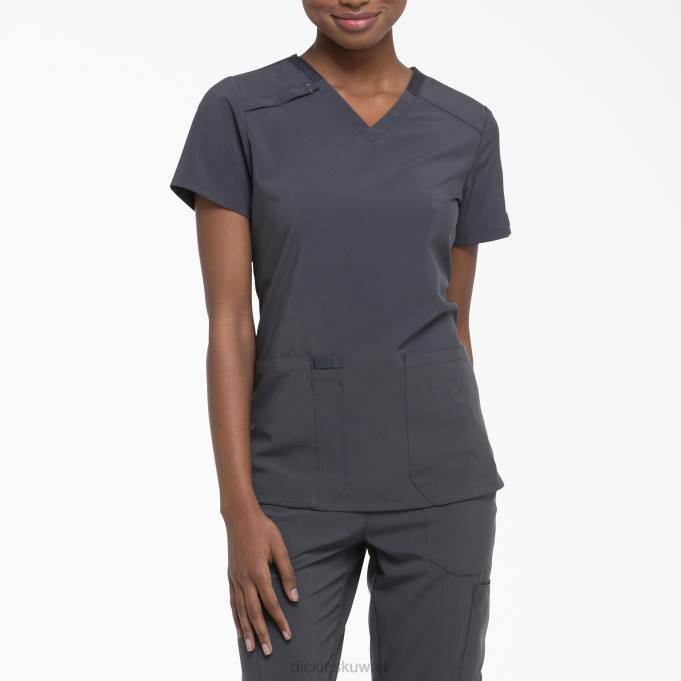 Dickies نحيف EDS Essentials V-neck Scrub Top بيوتر رمادي (بيو) ثياب 84442456