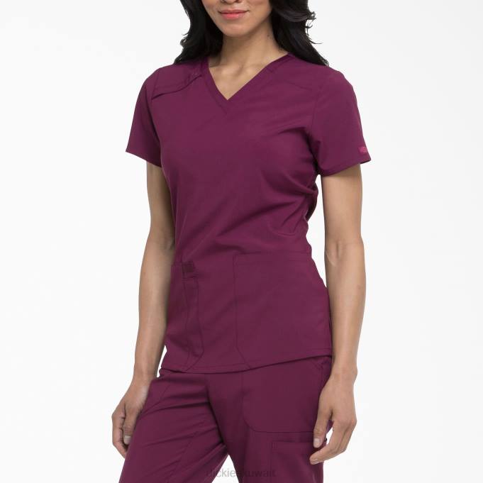 Dickies نحيف EDS Essentials V-neck Scrub Top نبيذ (فوز) ثياب 84442460