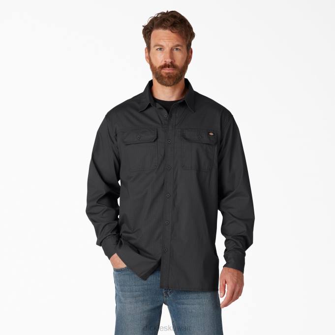 Dickies رجال قميص بأكمام طويلة من Flex ripstop مغسول بالأسود (rbk) ملابس العمل 8444682