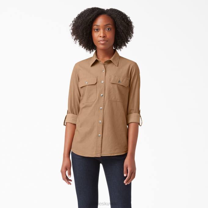 Dickies نحيف قميص عمل طويل الأكمام صبغ غزل جوزة الطيب (NSD) ملابس العمل 84442103