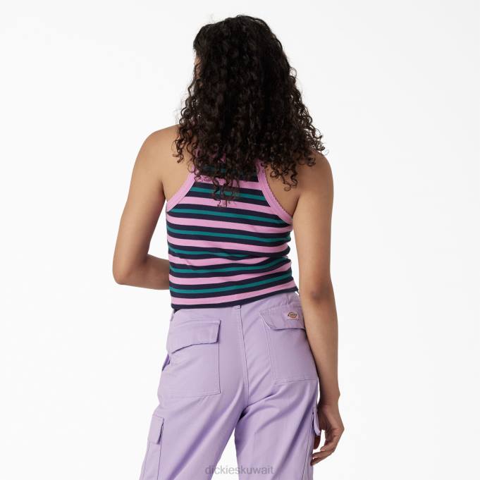 Dickies نحيف أعلى خزان اقتصاص ضلع متماسكة شريط معرض الوردة البرية الصيفية (WFS) ثياب 84442087