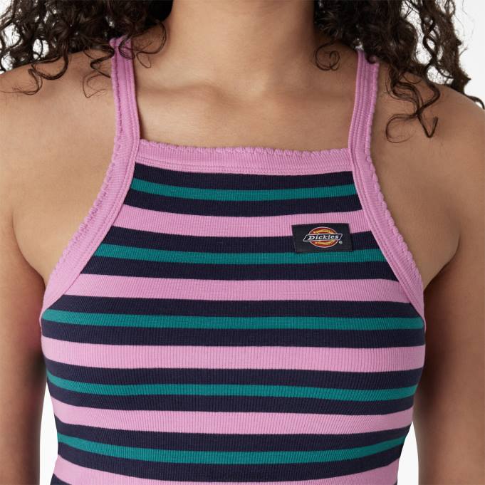 Dickies نحيف أعلى خزان اقتصاص ضلع متماسكة شريط معرض الوردة البرية الصيفية (WFS) ثياب 84442087