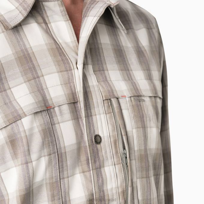 Dickies رجال تبريد قميص العمل بأكمام طويلة منقوشة الدخان / الفحم (a1r) ملابس العمل 8444675