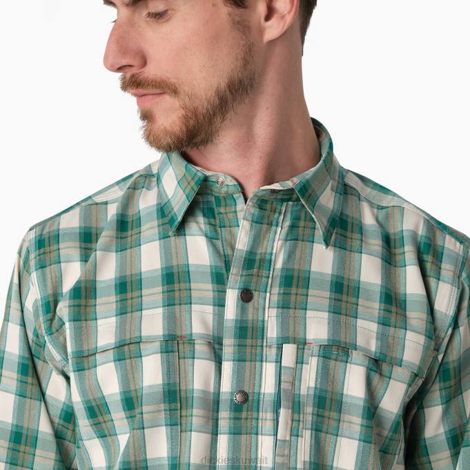 Dickies رجال تبريد قميص العمل بأكمام طويلة بحيرة عميقة / طحلب منقوش (a2g) ملابس العمل 8444676